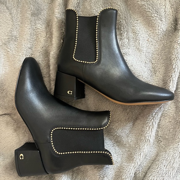 Coach Shoes - Coach TORRI BOOTIES Black Ankle Boots with Gold Trim
